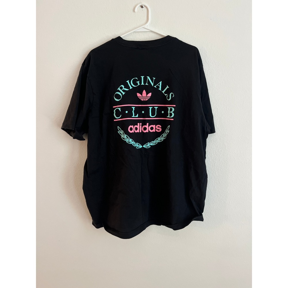 Adidas Originals Club Graphic T-Shirt Black Pink Teal Trefoil Logo Mens XL
